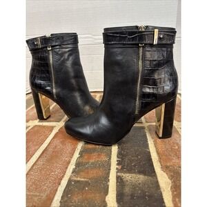 Ann Taylor‎ Ankle Boot Black - Size 10m Croc Pattern Heel High Heel Zip Buckle